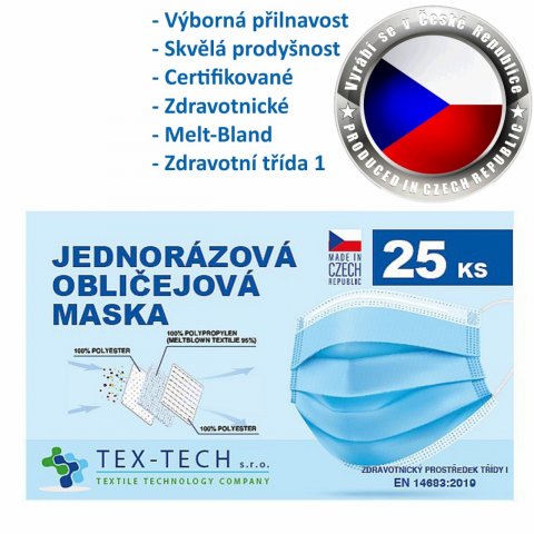 Zdravotnické roušky jednorázové tř.1 - 25ks - Český výrobek