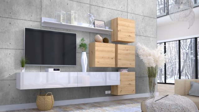 Bílá obývací stěna designová MANILA