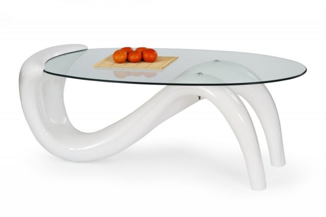 Designový konferenční stolek se sklem oválný bílá CORTINA