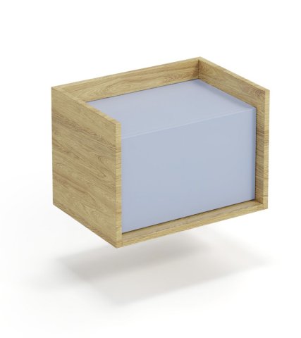 Malá skříňka nízká hikora modrá modulová MOBIUS 1D