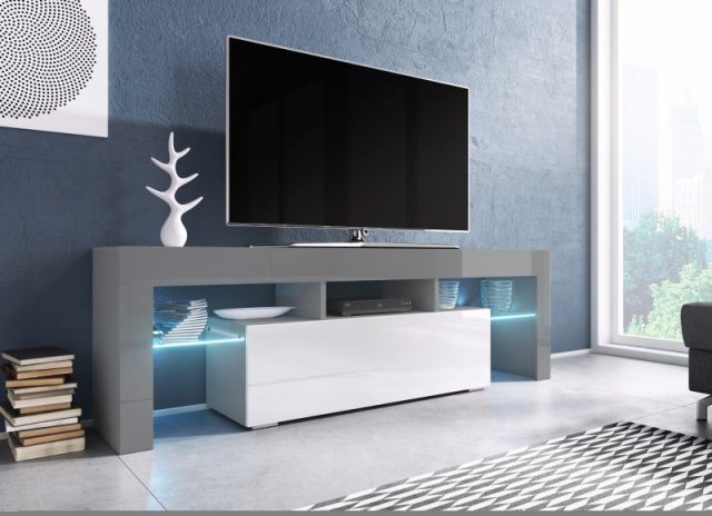 Malý tv stolek šedo bílý TORO 138 cm