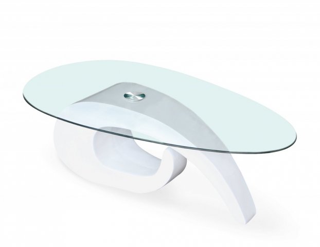 Designový konferenční stolek se sklem oválný bílá GERDA