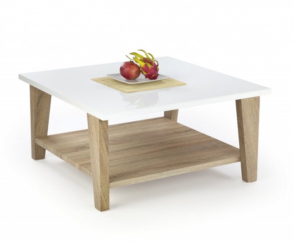 Konferenční stolek čtvercový KIANA - bílá / dub sonoma