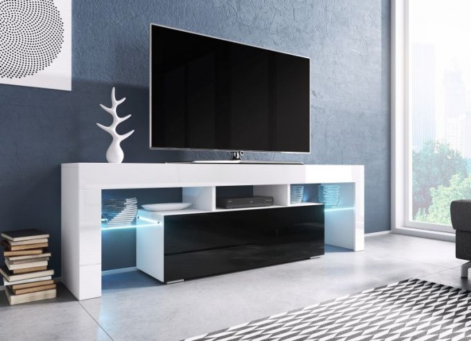 Malý tv stolek bílo černý TORO 138 cm