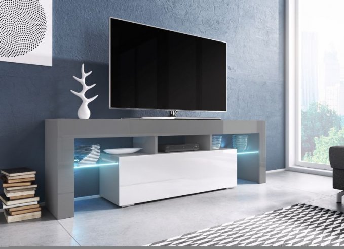 Malý tv stolek šedo bílý TORO 138 cm