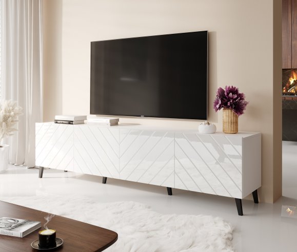 Moderní bílý televizní stolek 200 cm ABETO
