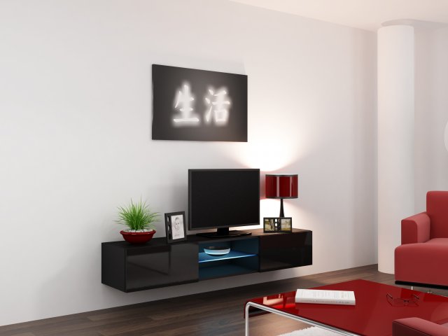 Černý osvětlený televizní stolek VIGO GLASS