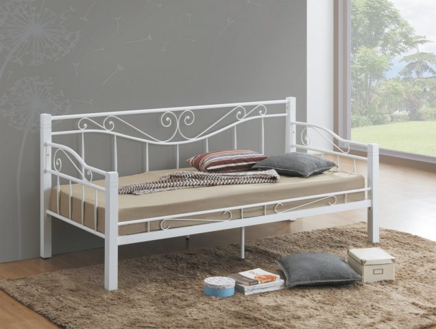 Bílá postel jednolůžko 90x200 KENIA - kov / dřevo