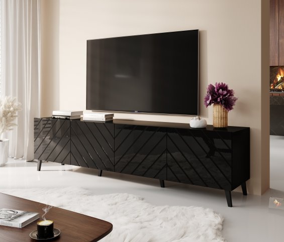 Moderní černý televizní stolek 200 cm ABETO
