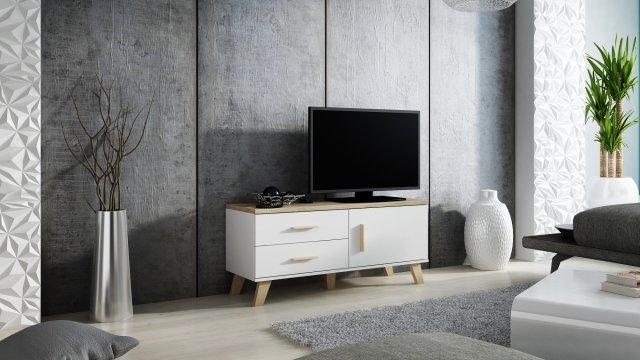 Bílý televizní stolek skandinávský 120 LOTTA 1D2S